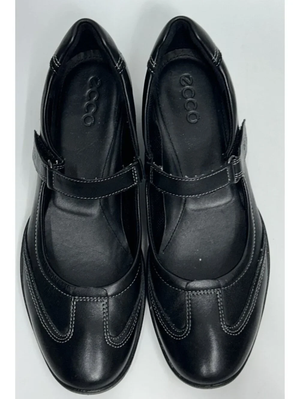 ECCO Womens Mary Jane Shoes EU 38 US 7-7.5 Black Leather Flats MINT COND